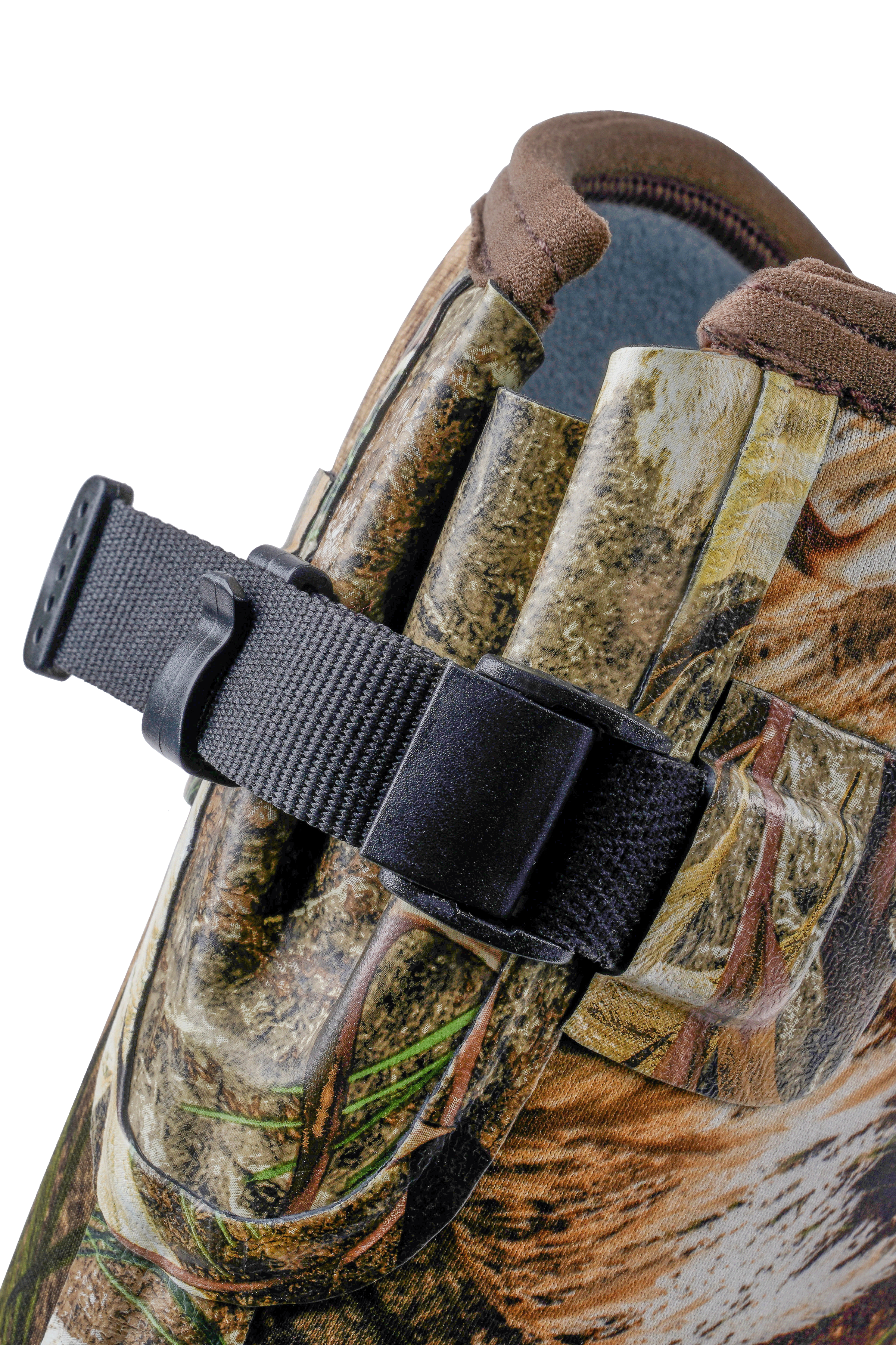 alt="Close-up of the boot collar of Trudave TrailGuard Series men’s tall waterproof insulated hunting boots in Reed Grass color showing elastic stretch band at the opening for flexible fit, comfort, and waterproof insulation ideal for outdoor hunting conditions"